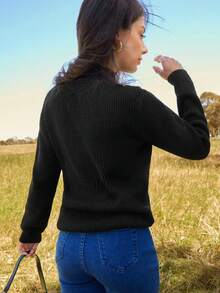 SHEIN Frenchy 字母圖案條紋針織套頭毛衣 - 彩色 - 查看 2