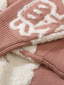 ANDREILEE 男士休闲兔子字母图案落肩毛衣，秋冬款 - 珊瑚橙 - 查看 3