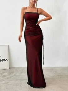 EURMUSE Women's Drawstring High Slit Spaghetti Strap Party Evening Dress - Multicolor - View 5