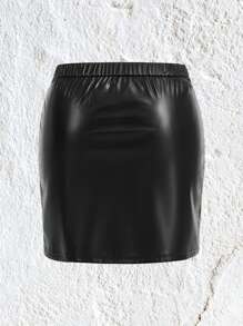SHEIN EZwear Black Weaved Faux Leather Bodycon Mini Skirt - Black - View 2