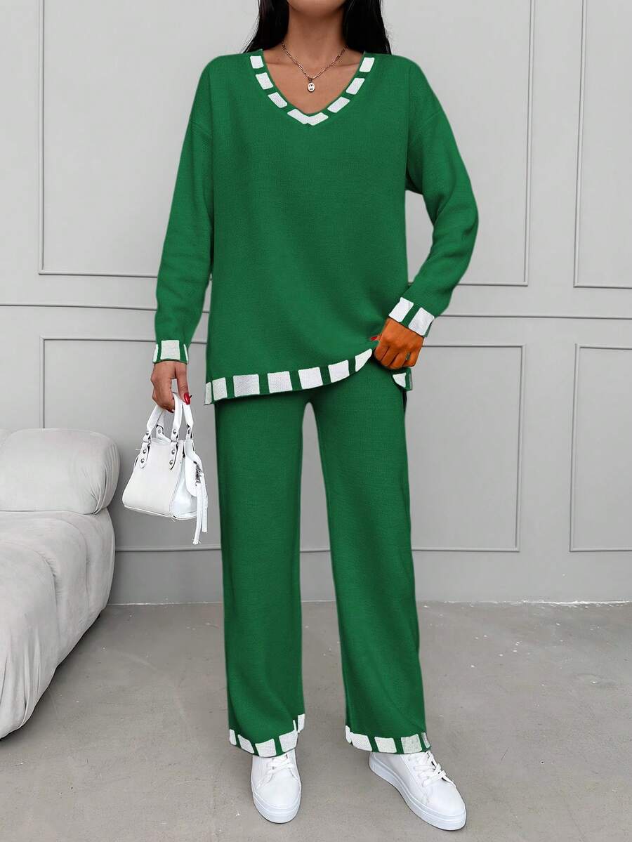 EURMUSE Damski Wzór geometryczny Długi Rękaw Topy + Spodnie Stroje dwuczęściowe Komplety Biżuterii - Wielokolorowe - Zobacz 1