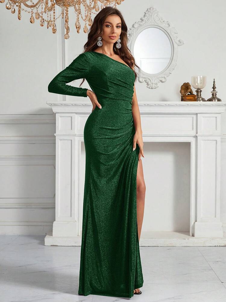 one shoulder dress shein SHEIN SXY One Shoulder Cut Out Ruched Bodycon Dress RED Size M