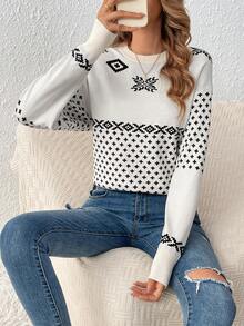 SHEIN Frenchy 女士幾何圖案落肩毛衣 - 彩色 - 查看 3