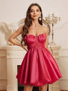 SHEIN Belle Shell Bust & Bubble Dress & Strapless Women's Cocktail Party Dress - Red - View 8
