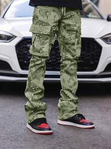 Manfinity EMRG Loose Fit Men's Leopard Print Cargo Pants With Drawstring Waist - Multicolor - View 1