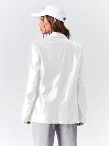 SHEINNeu 披肩兜領人造皮革西裝外套 - 白色 - 查看 3