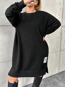 EURMUSE Plus Size Loose-fitting Sweatshirt Dress With Alphabet Patterns And Drop Shoulder Sleeves