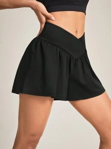 SHEIN Sports V-Shaped Waist Sports Shorts - Black - View 1