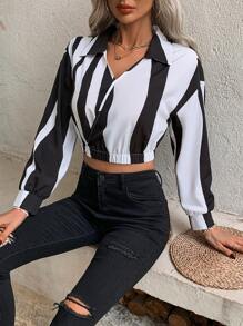 SHEIN Clasi 顏色塊短版 長袖襯衫 - 黑與白 - 查看 4