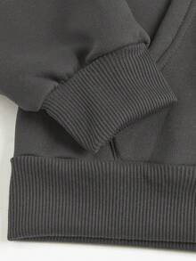 SHEIN EZwear 女士字母印花連帽衛衣 - 灰色 - 查看 4