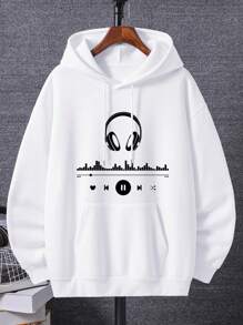 Áo hoodie lót nhiệt in họa tiết cỡ lớn cho nam - trắng - Xem 1