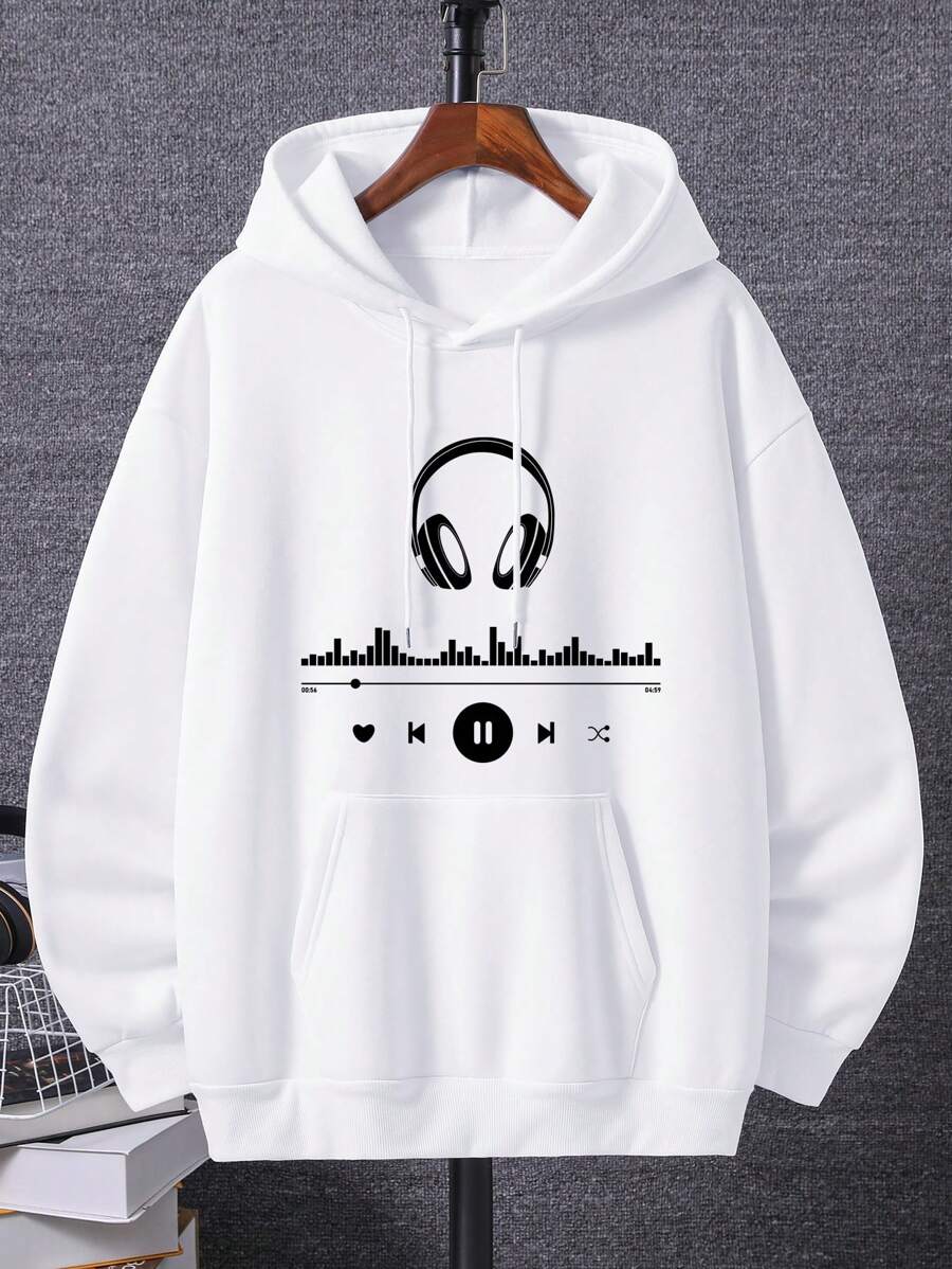 Áo hoodie lót nhiệt in họa tiết cỡ lớn cho nam - trắng - Xem 1