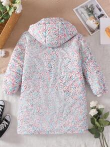 SHEIN Tween Girl Thickened Hooded Padded Coat With Pattern
