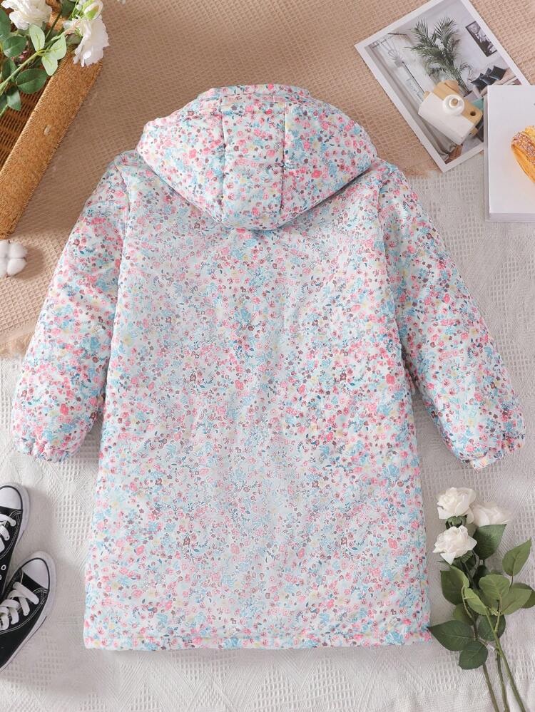 Tween Girl Thickened Hooded Padded Coat With Pattern