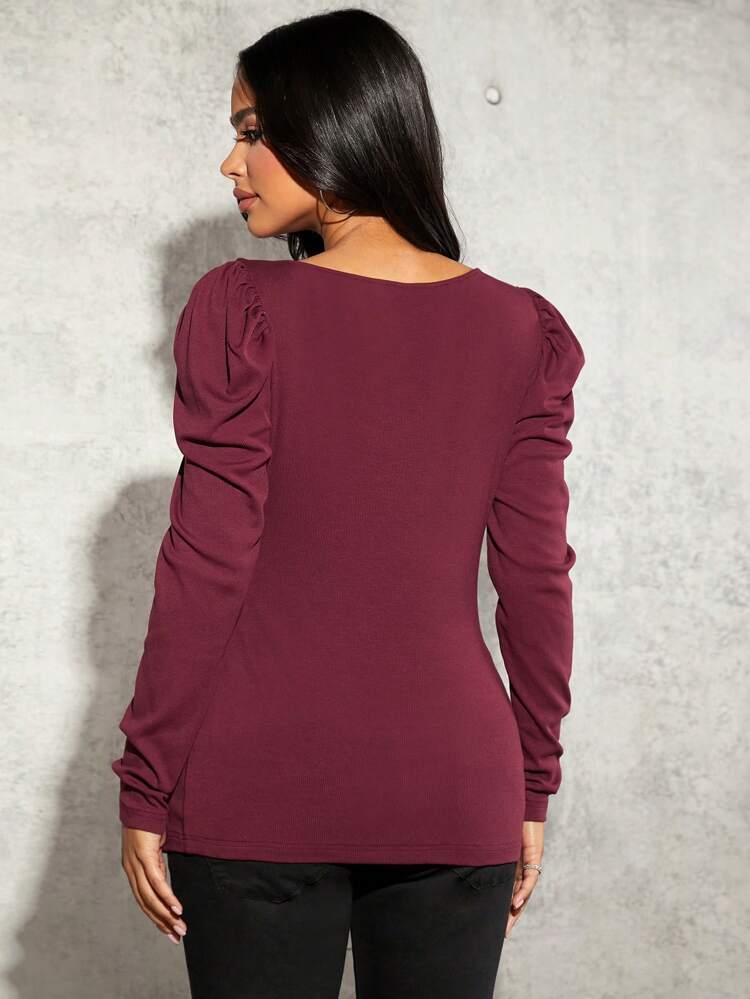 Maternity Notched-Neck Puff Sleeve T-Shirt