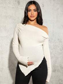 MaterniChic Maternity Asymmetrical Collar Long Sleeve T-Shirt