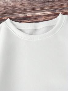 SHEIN EZwear 卡通+文字印花圓領休閒運動衫 - 白色 - 查看 4