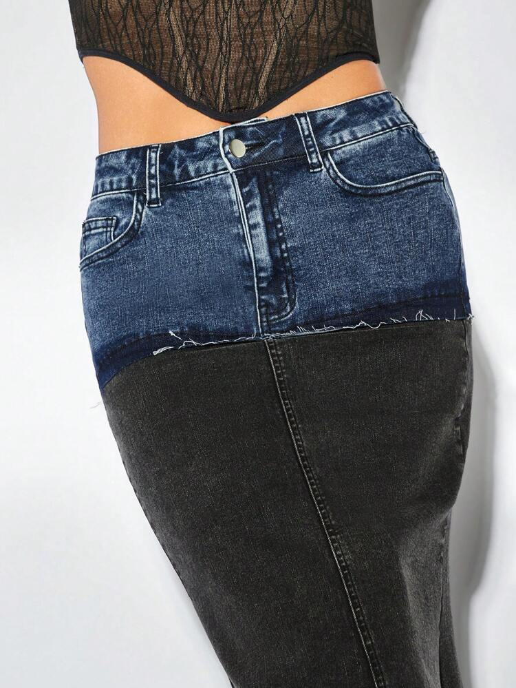 Women's Bullet-Stitched Contrasting Tight And Sexy Denim Skirt