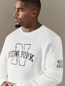 SHEIN Manfinity Homme Nam Kích thước lớn In thư Tay áo dài Áo nỉ - trắng - Xem 5