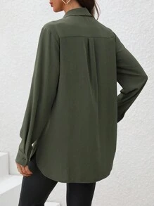 Aalyst Ladies Cargo Pocket Long Sleeve Shirt,Long Sleeve Tops Fall Cloth For Women - Army Green - View 2