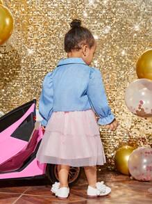 Baby Girls' Fashionable Jacket & Tulle Skirt Set With Bow Detail - Multicolor - View 2