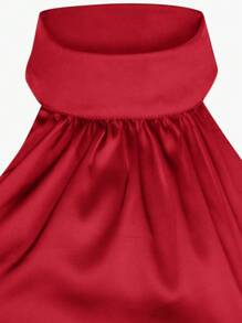 SHEIN BAE Backless Sexy Satin Woven Solid Color Dress - Red - View 7