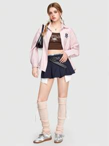 ROMWE Avant 女式粉紅條紋寬鬆字母刺繡襯衫 - 粉色 - 查看 5