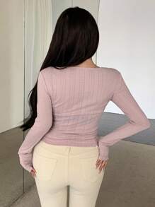 Dazy Designer Women's Sweetheart Neck Ribbed T-Shirt Long Sleeve Women Tops,Fall Women Clothes - Pink - View 2