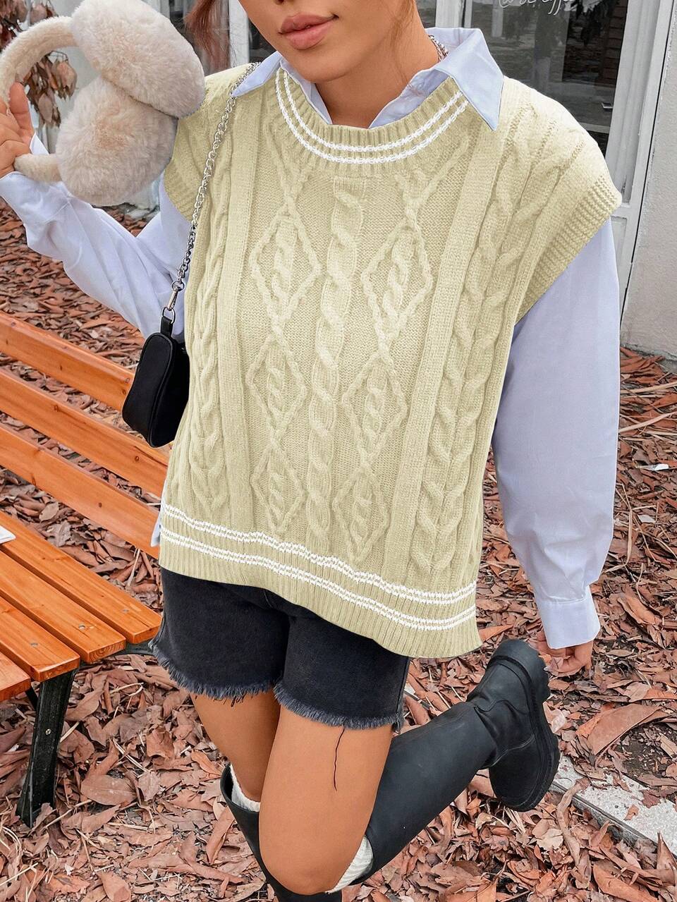 Women's Color Block Striped Casual Sweater Vest