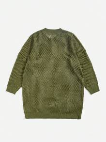 ROMWE PUNK 加大號長袖針織毛衣,設有空心細節 - 綠色 - 查看 2