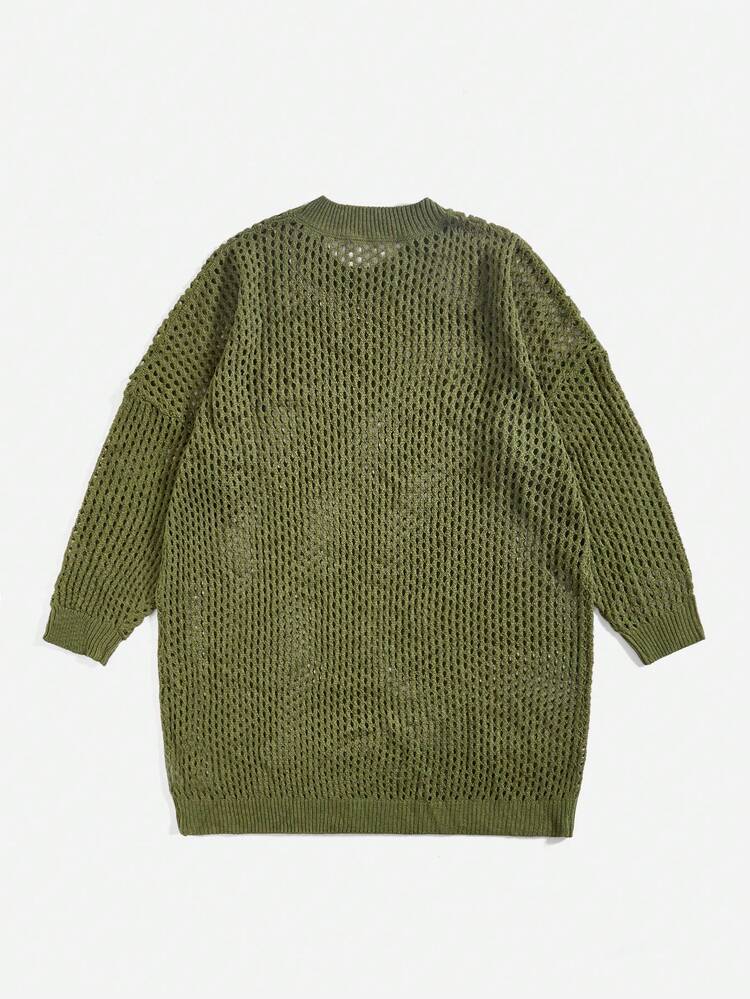 Plus Size Long Sleeve Knitted Sweater With Hollow Out Detail