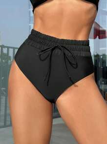 SHEIN Swim 女士抽绳腰部泳裤音乐节夏季 - 黑色 - 查看 4