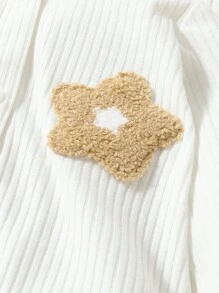 SHEIN Baby Girls' 3pcs Home Wear Bodysuit With Cute Embroidery Patch On Chest - White - View 4