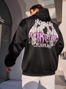 Manfinity RebelGame 男士加大尺碼寬鬆骷髏印花針織休閒連帽衫