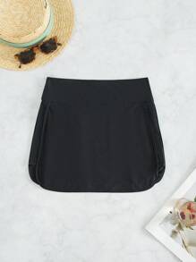 SHEIN Swim Carnaval De Falda Pantalón De Baño De Cintura Alta De Color Sólido