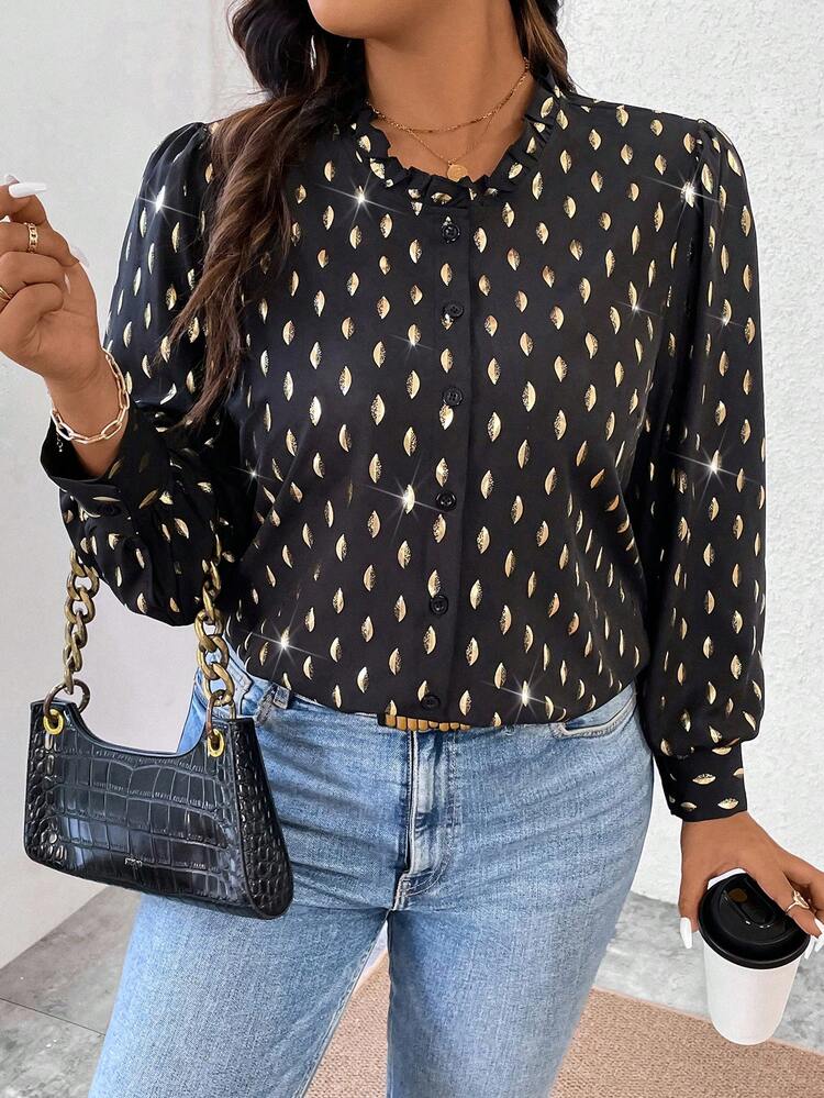 Plus-Size Printed Round Neck Long Sleeve Shirt Fall Cloth For Women