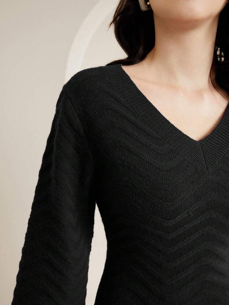 Women'S V-Neck Long Sleeve Sweater Dress
