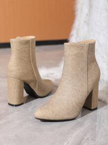 Timesize 女士杏色高跟短靴,裸管踝靴,工作鞋,冬季靴子