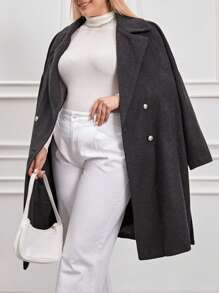 SHEIN Cottnline Kích thước lớn Của phụ nữ DOUBLE-BREASTED Len áo - Màu xám đen - Xem 3