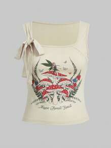 ROMWE Fairycore Y2K Mushroom Fairy Criss-Cross Strap Women Tank Top - Apricot - View 1