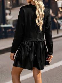 Chiquease 女款圓領落肩長袖連身裙 - 黑色 - 查看 2