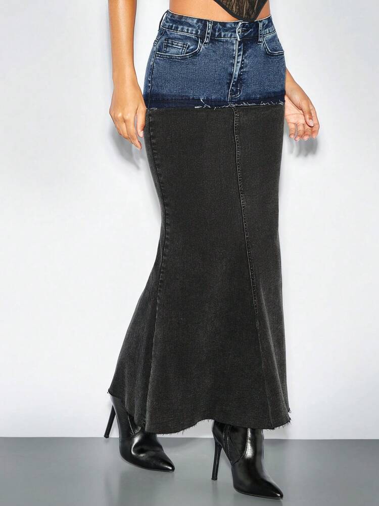 Women's Bullet-Stitched Contrasting Tight And Sexy Denim Skirt