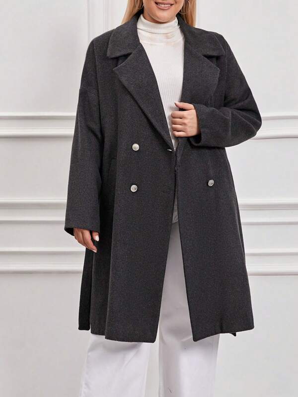 SHEIN Cottnline Plus Size Women's Double-breasted Woolen Coat