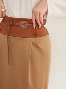 Mulvari 拼色直筒裙 - 駝色 - 查看 4