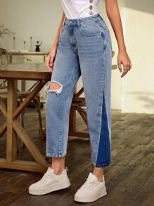SHEIN LUNE Women'S Ripped Jeans - Blue - View 5