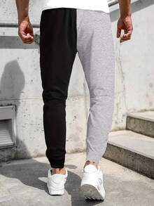 Manfinity Homme 男士骷髅印花拼色运动裤 - 黑與白 - 查看 2