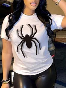 Maweii Women'S Plus Size Spider Print Round Neck Short Sleeve T-Shirt - White - View 1