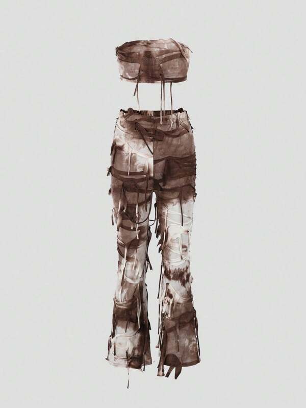 EgrlEra Tie Dye Tube Top & Flare Leg Pants Y2K Outfit 
