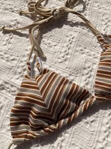 SHEIN Swim Striped Triangle Cup Halter Neck Bikini Set Wedding Summer Beach
