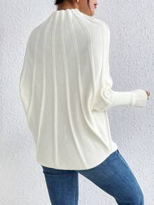 SHEIN Essnce Của phụ nữ Màu thuần Đứng cổ áo tay cánh Áo len - Màu be - Xem 2